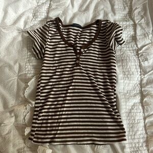 brown and white striped button brandy melville shirt